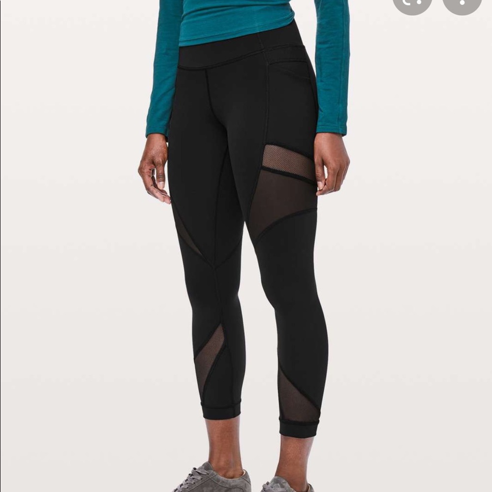 Lululemon Black Mesh In Motion Crop Leggings